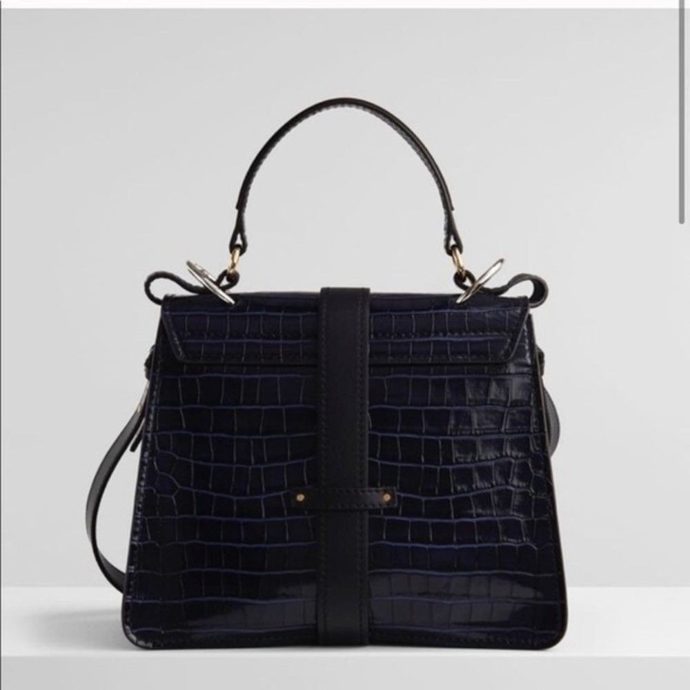 Chloe Aby Day Bag Navy Blue Croc Embossed Leather Top Handle Satchel Medium - Picture 2 of 8